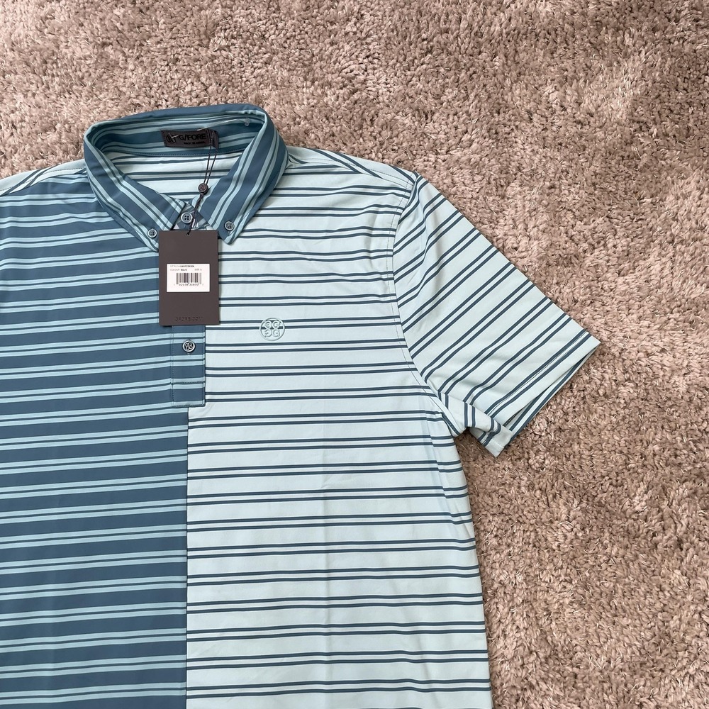 G/FORE Polo Shirt Mens Large Striped Split Graphic Performance Golf G4MF23K004 - Picture 3 of 16